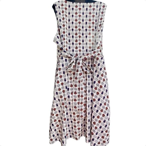 Owl Print Sleeveless Fit & Flare Midi Dress Back Tie Yellow Star Women’s 1X Plus - Picture 8 of 13